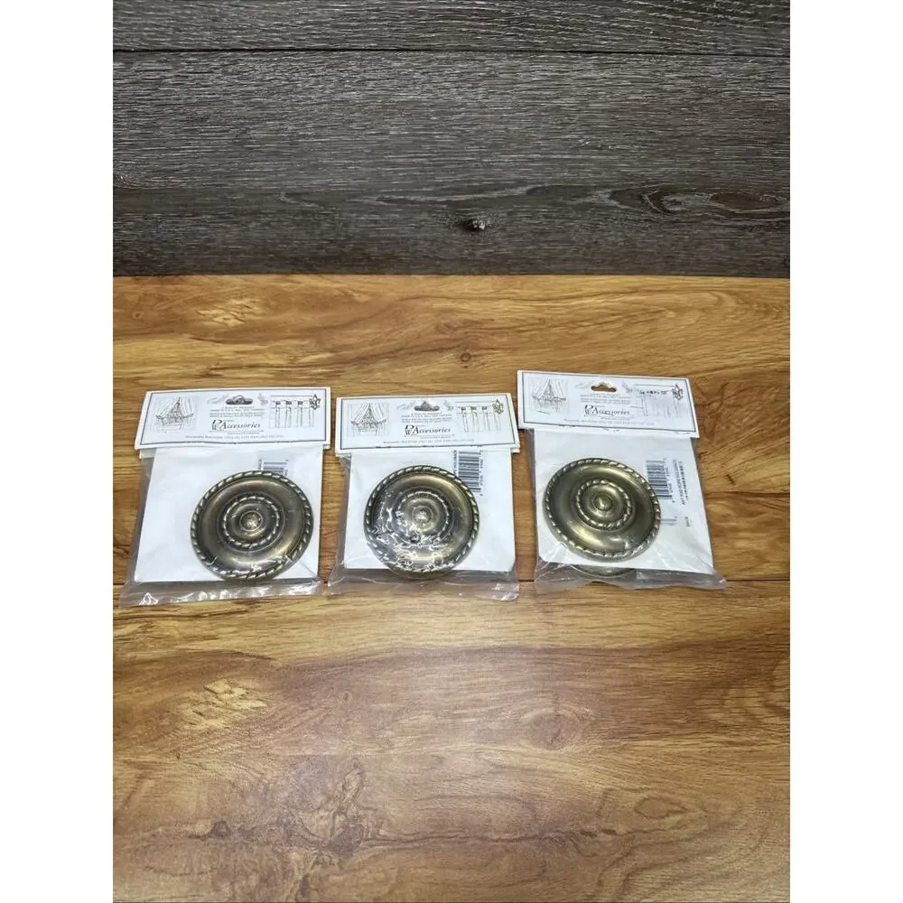 VTG Mid Century Solid Brass Curtain Tiebacks Rope Medallion Round 3” ~Set Of 6